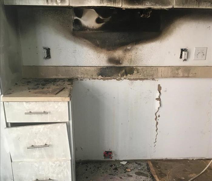 Fire damage to kitchen.