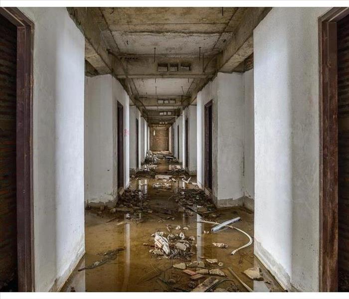 The inside of a building flooded 